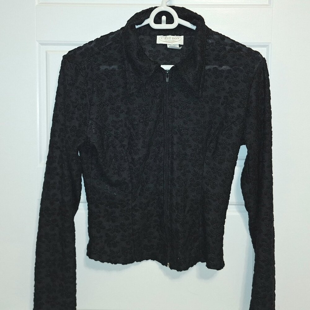 Vintage elegant C'est Bon Black Blouse Made in USA small fit